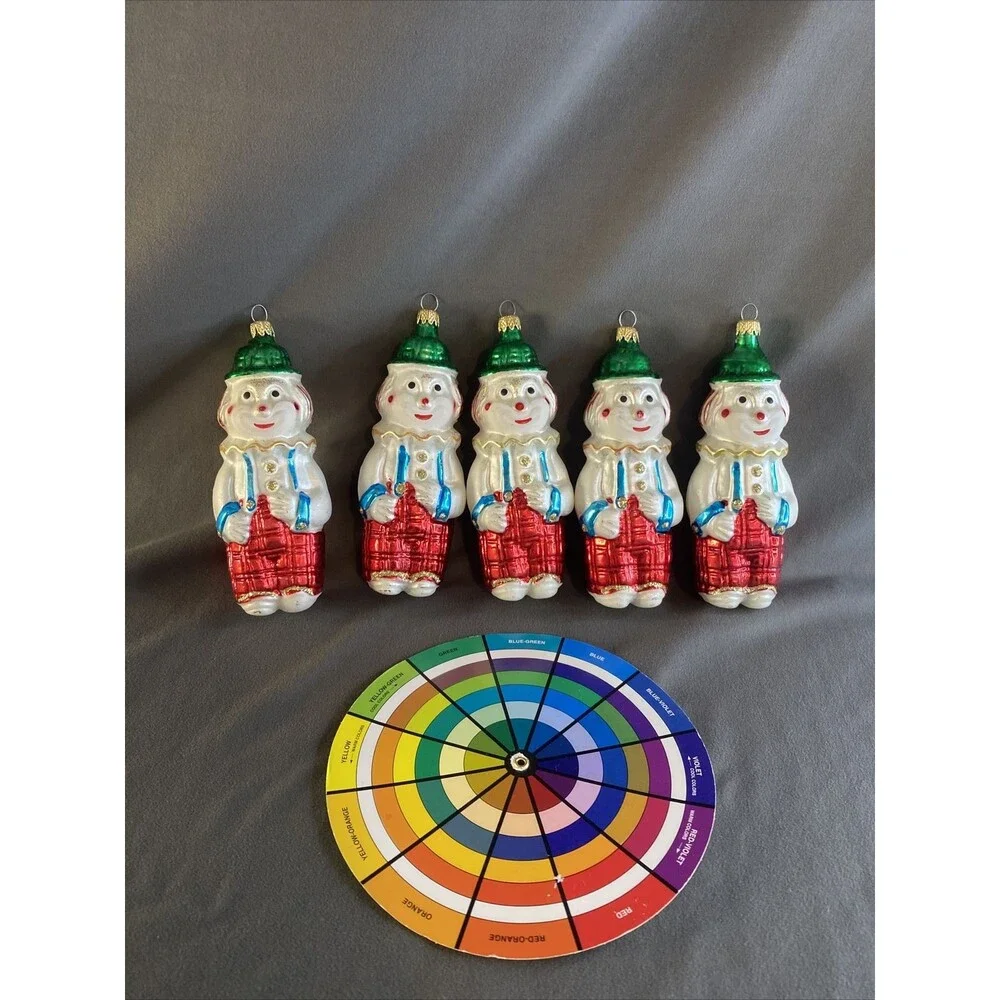 Vintage Mercury Glass Clown Christmas Ornament Lot Of 5 Hanging Holiday Tree